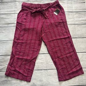 Liz Claiborne, cherry stripe,Linen Cropped Pants Size M